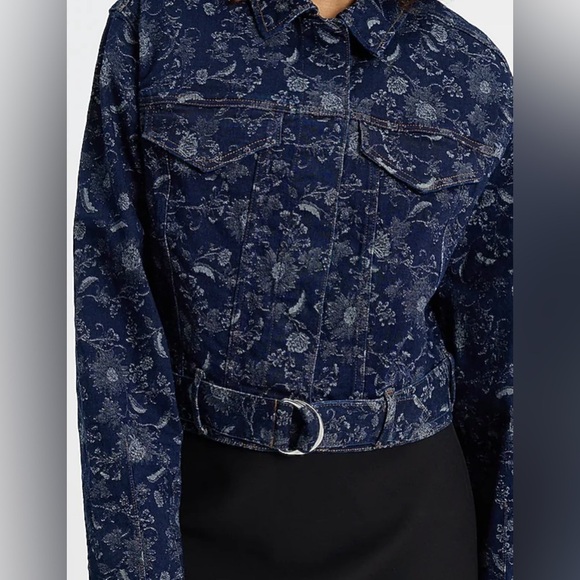 Express Floral Denim Moto Cropped Jacket Large NWT - Picture 2 of 7